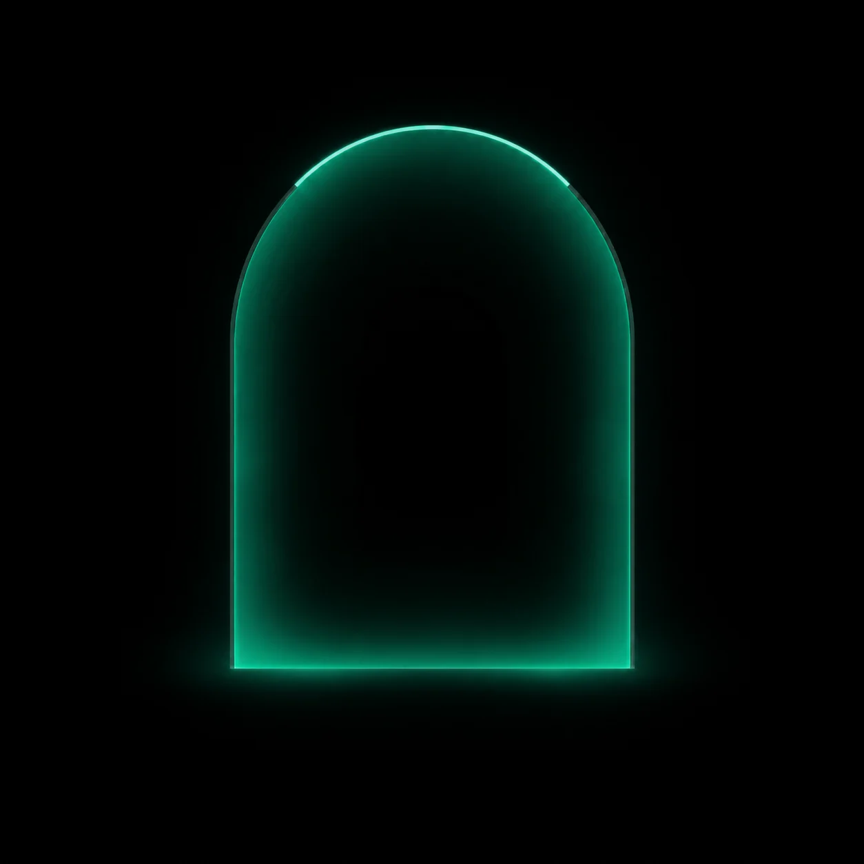 A dark arch glowing softly green at its crown and base
